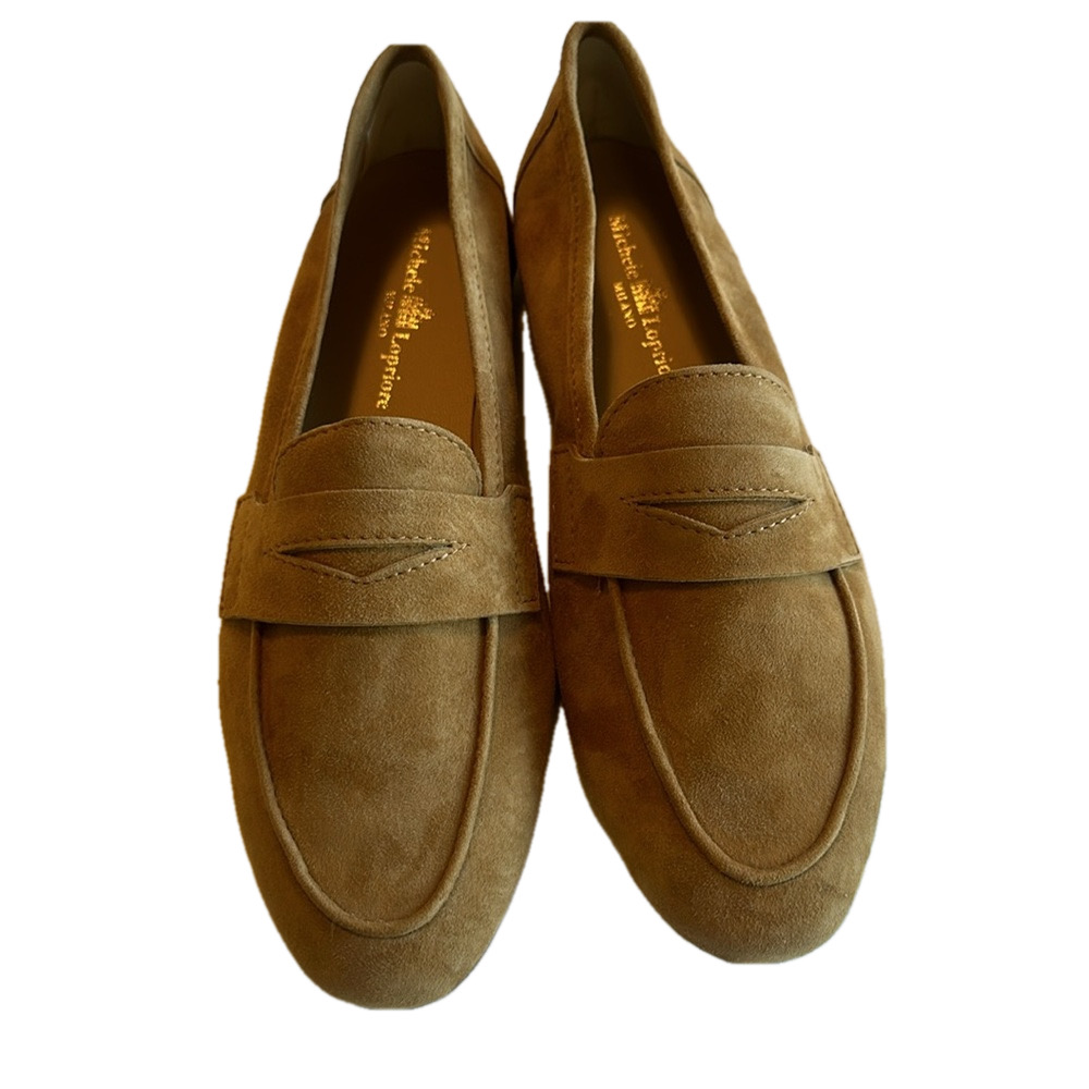 NEW MICHELE LOPRIORE Tan Paola Suede Italian Loafers